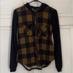 Hooded plaid button up